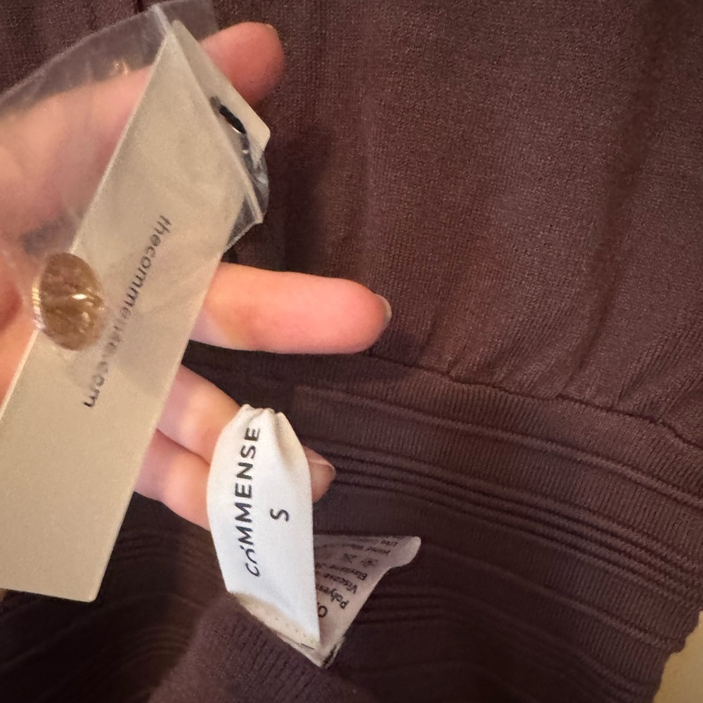 Commense NWT brown midi dress with gold buttons, body con knit sweater ribbed - Picture 4 of 6